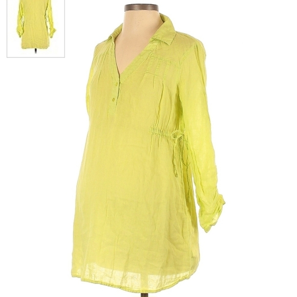 Old Navy Maternity Yellow Green Collared Henley Tie Waist Tunic Top Size Small S - Picture 1 of 8